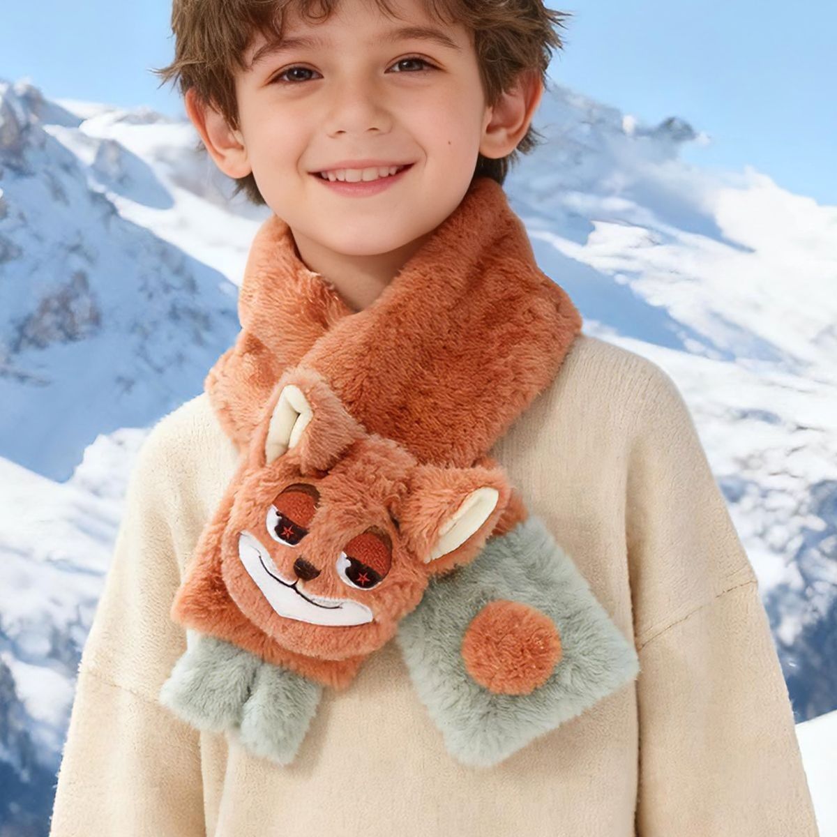 冬新作】ズートピア ニック ジュディ キッズマフラー ふわふわ毛绒 冬