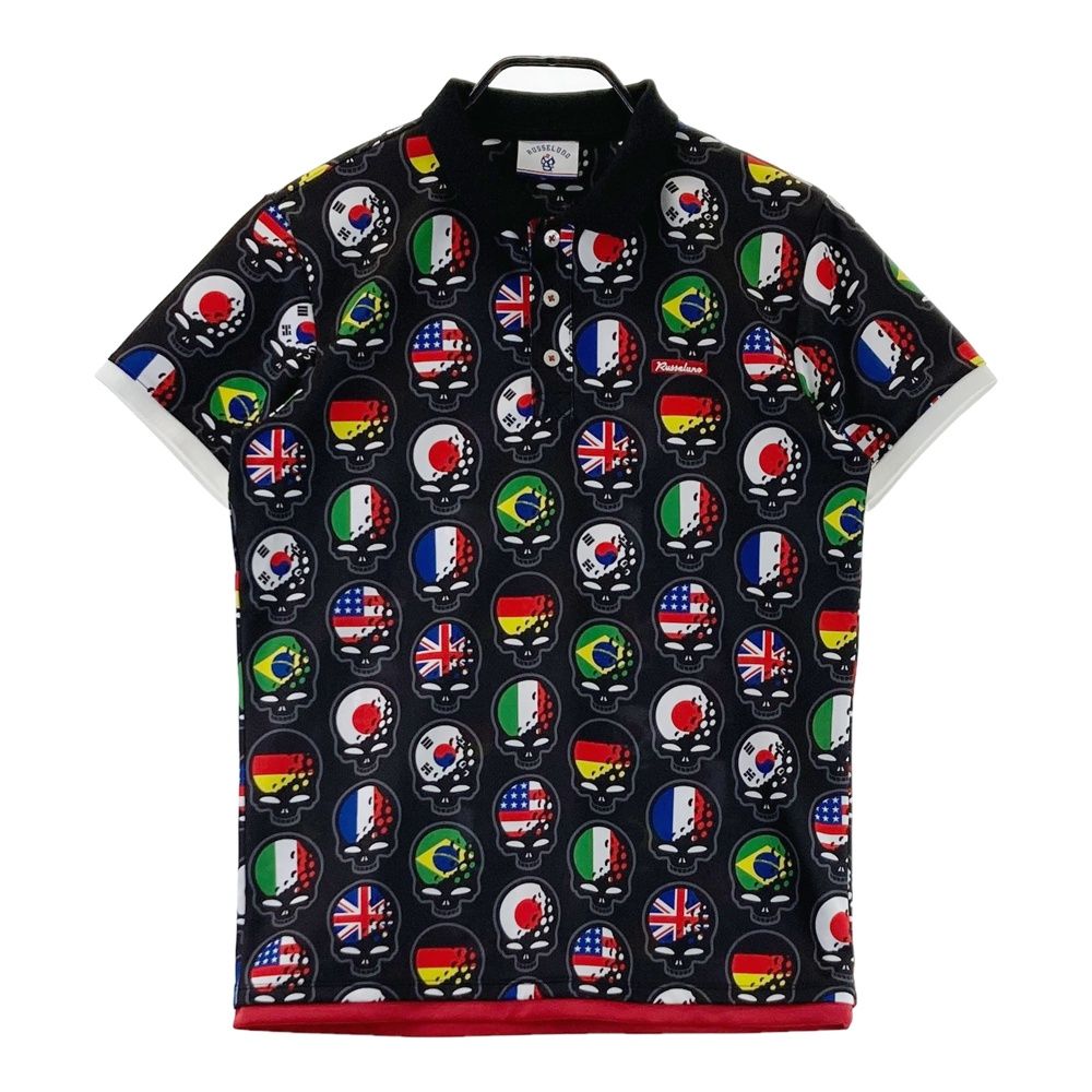 サイズ 4 ラッセルノ 半袖ポロシャツ 総柄 ブラック系 ゴルフウェア メンズ ストスト