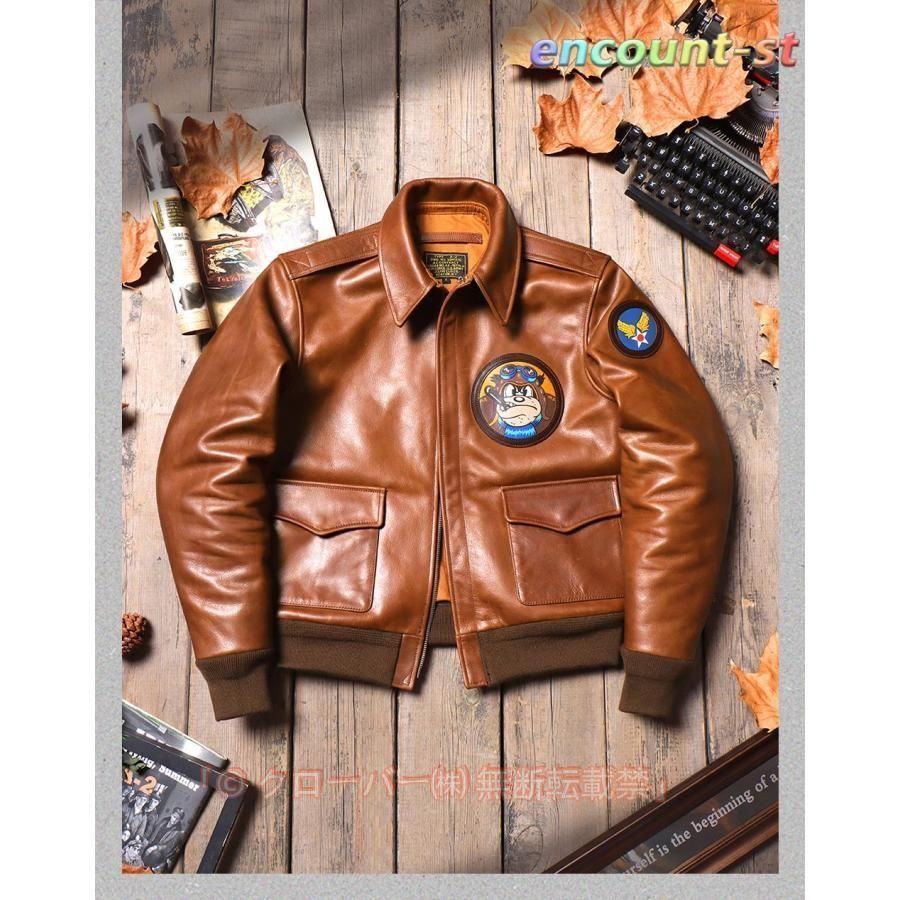 2フライトスーツジャケットのパットンバージョン ワックス加工牛革アメリカンレトロメンズラペルレザージャケットショ