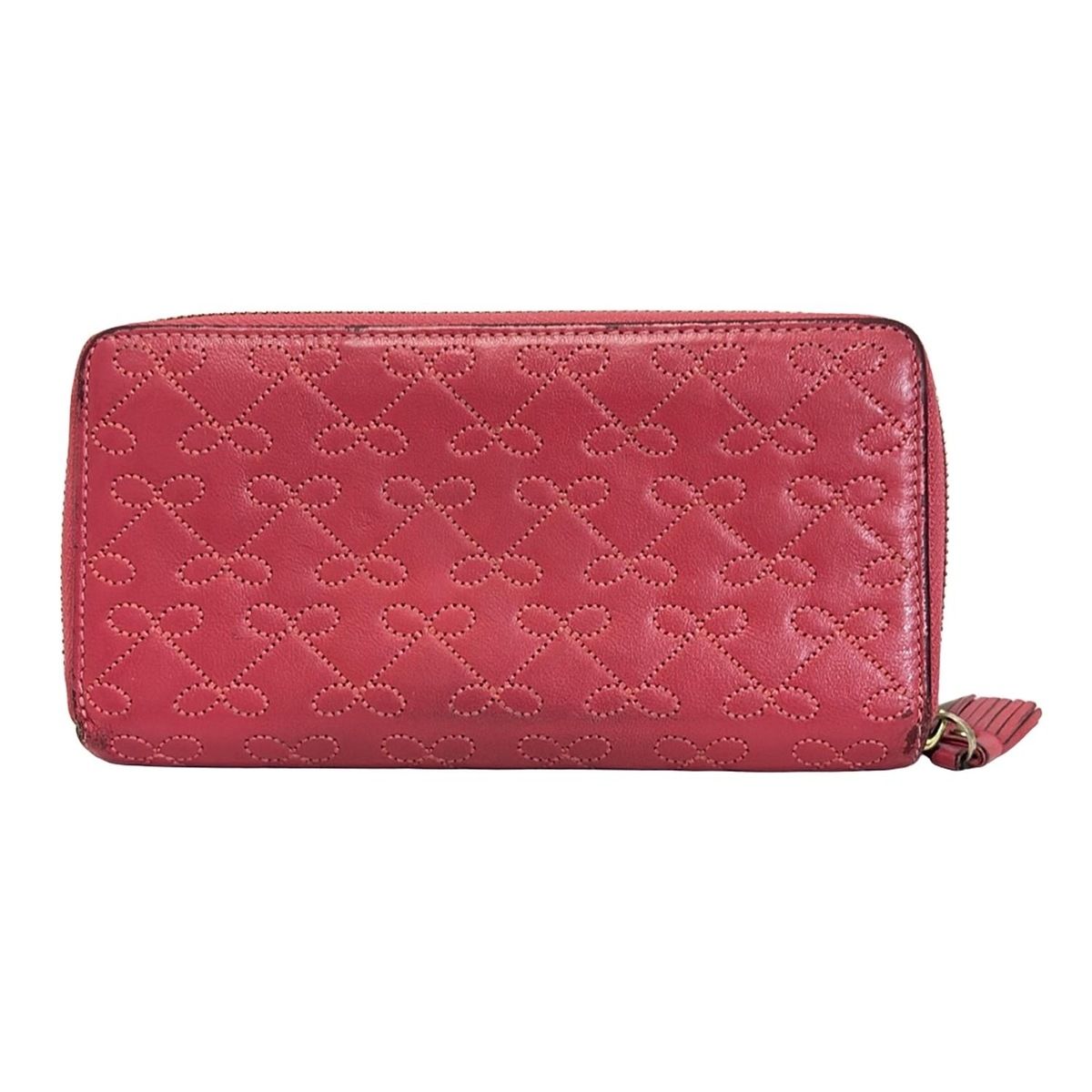 Anya Hindmarch アニヤハインドマーチ 長財布 ピンク 型押し加工 リボン レザー