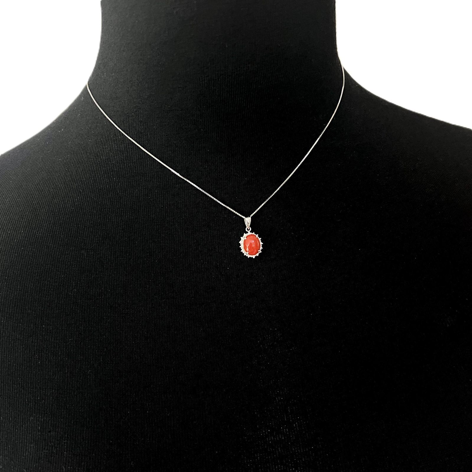 天然珊瑚 サンゴ ダイヤモンド ネックレス PT900 0.03ct 鑑定済