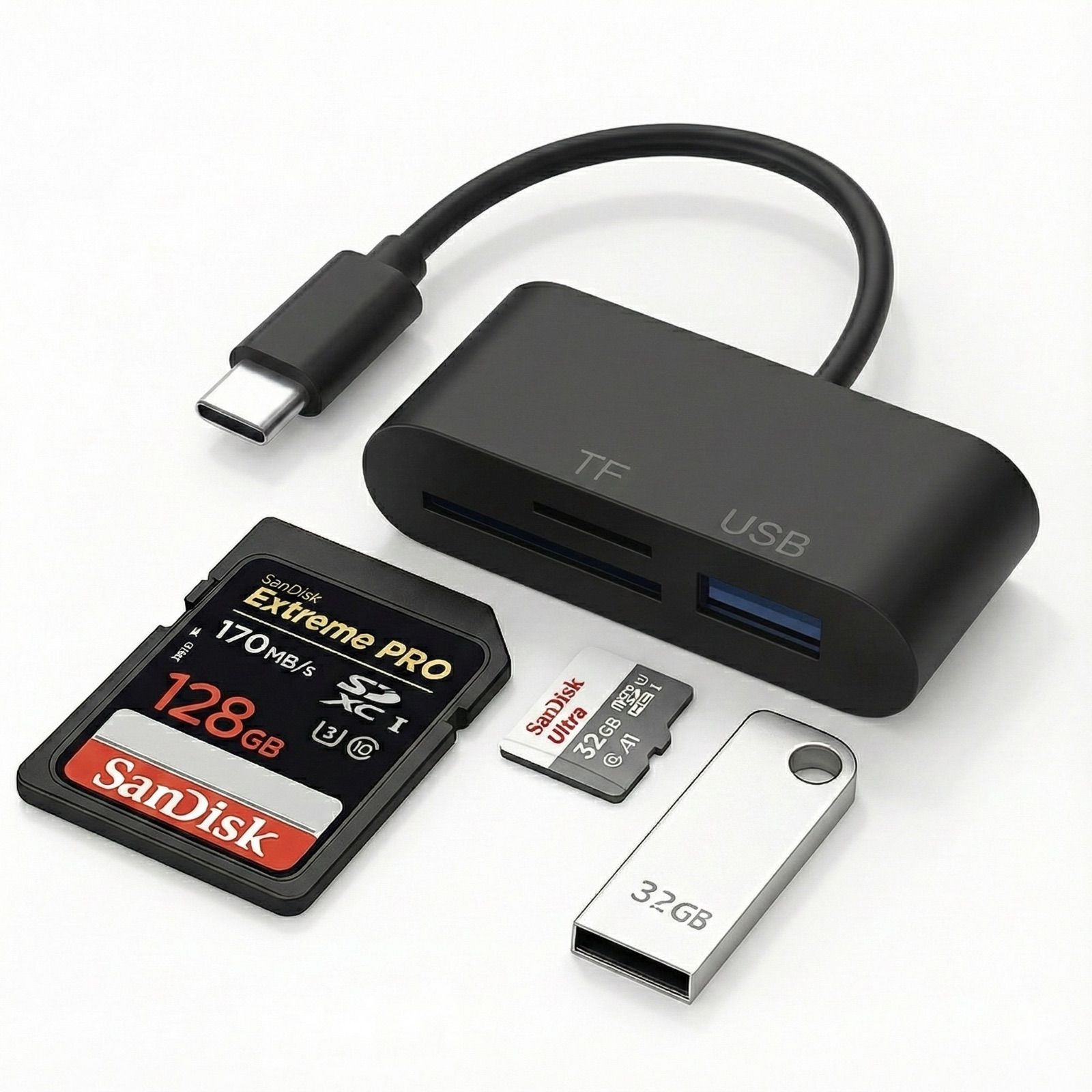 Type-C対応 TF SDカードリーダー ブラック OTGカードリーダー アダプター Androidスマホ PC対応 SD TFカード変換ハブka 10000 a 091