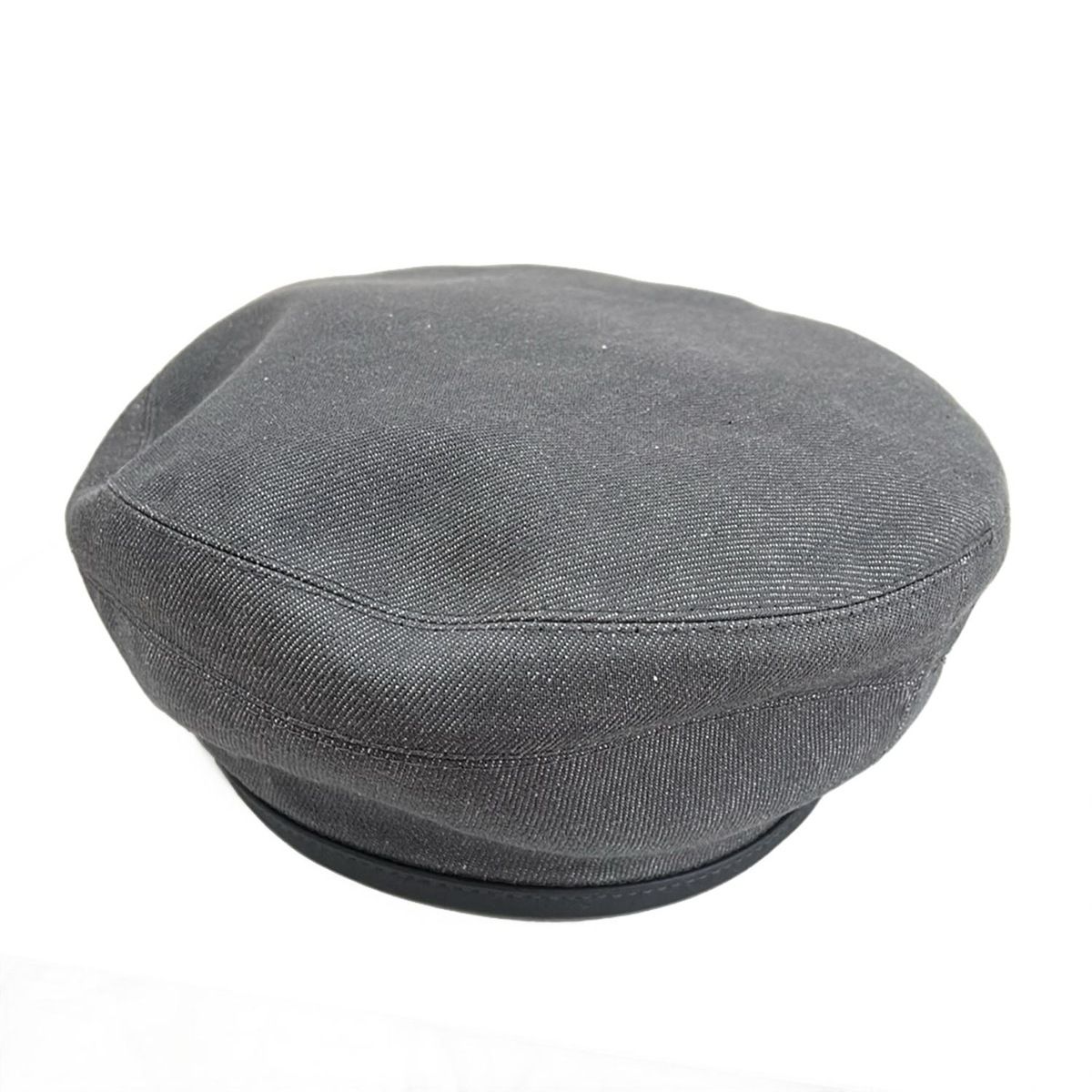 HERMES エルメス 帽子 58 グレー ベレー帽 セリエ コットン レザー