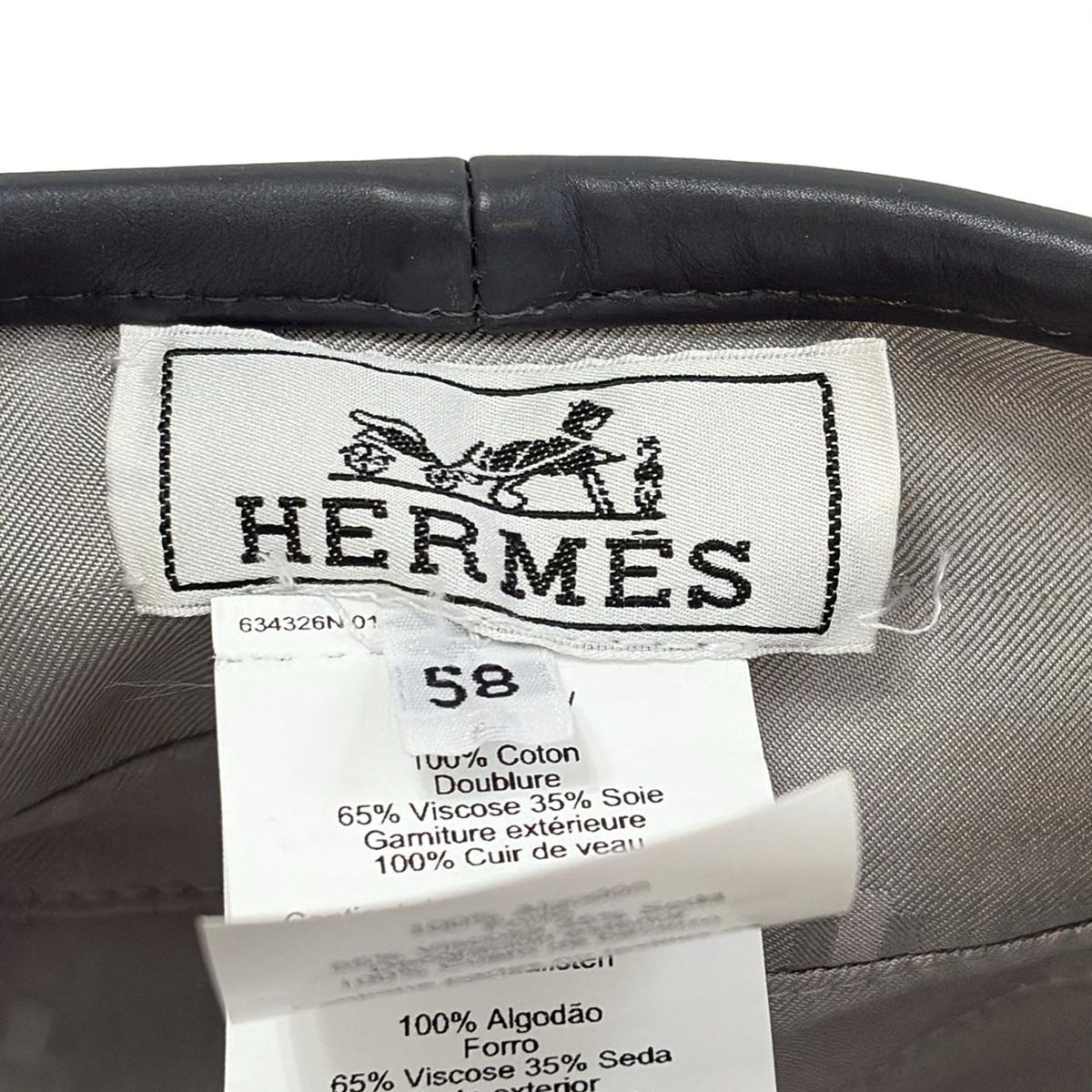  HERMES エルメス 帽子 58 グレー ベレー帽 セリエ コットン レザー その他 帽子