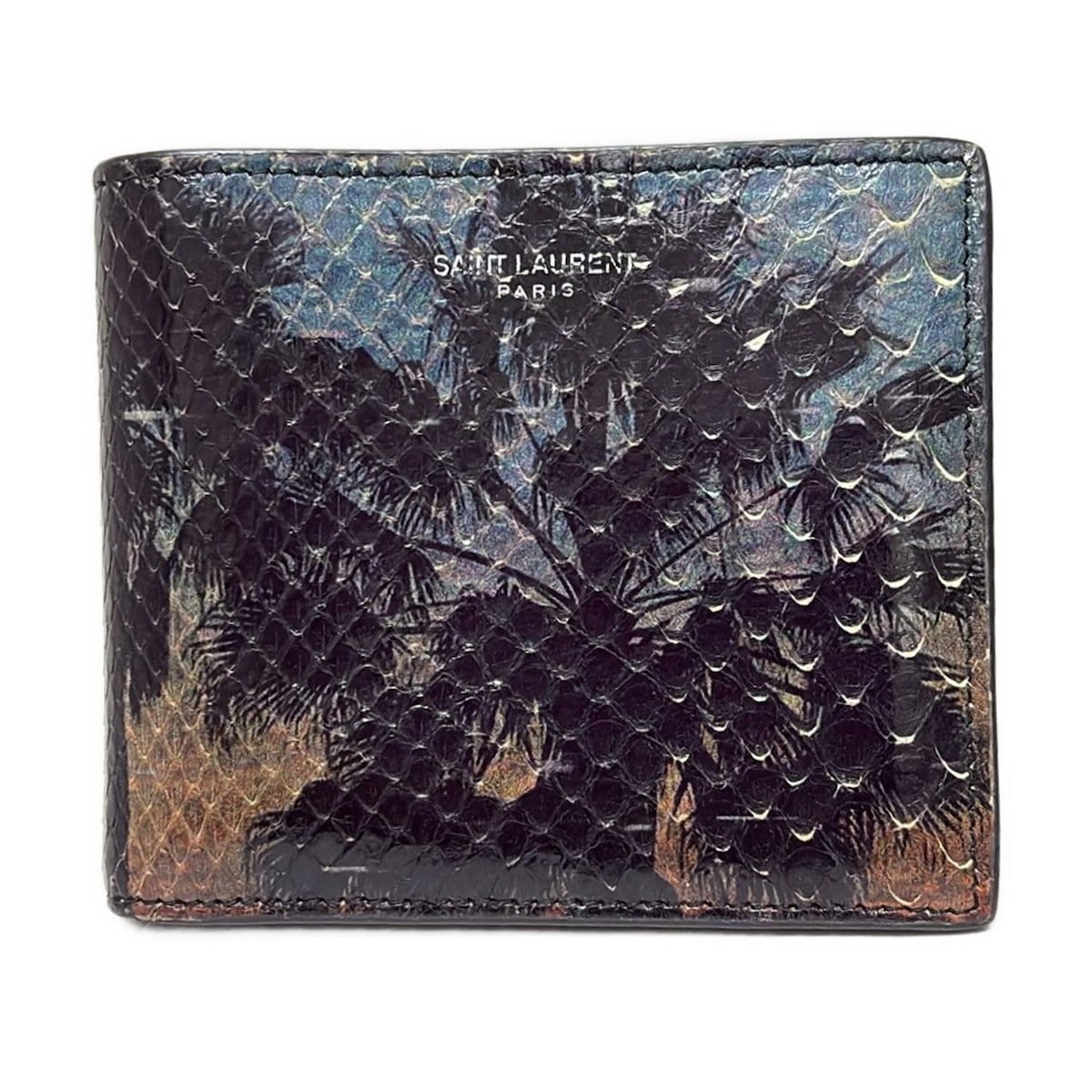 SAINT LAURENT PARIS サンローランパリ 札入れ - 黒×ブルー×ブラウン パームツリープリント