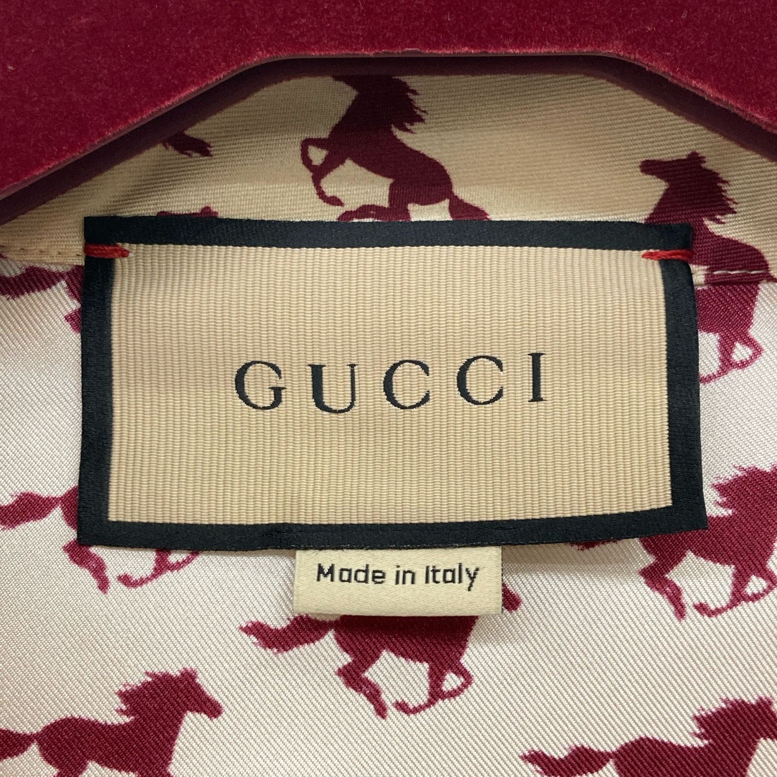 GUCCI グッチ 764078 24年 ﾍﾞｰｼﾞｭ×ﾚｯﾄﾞ ｼﾙｸ100 ﾎｰｽﾌﾟﾘﾝﾄｸﾛｯﾌﾟﾄﾞｼｬﾂ 38