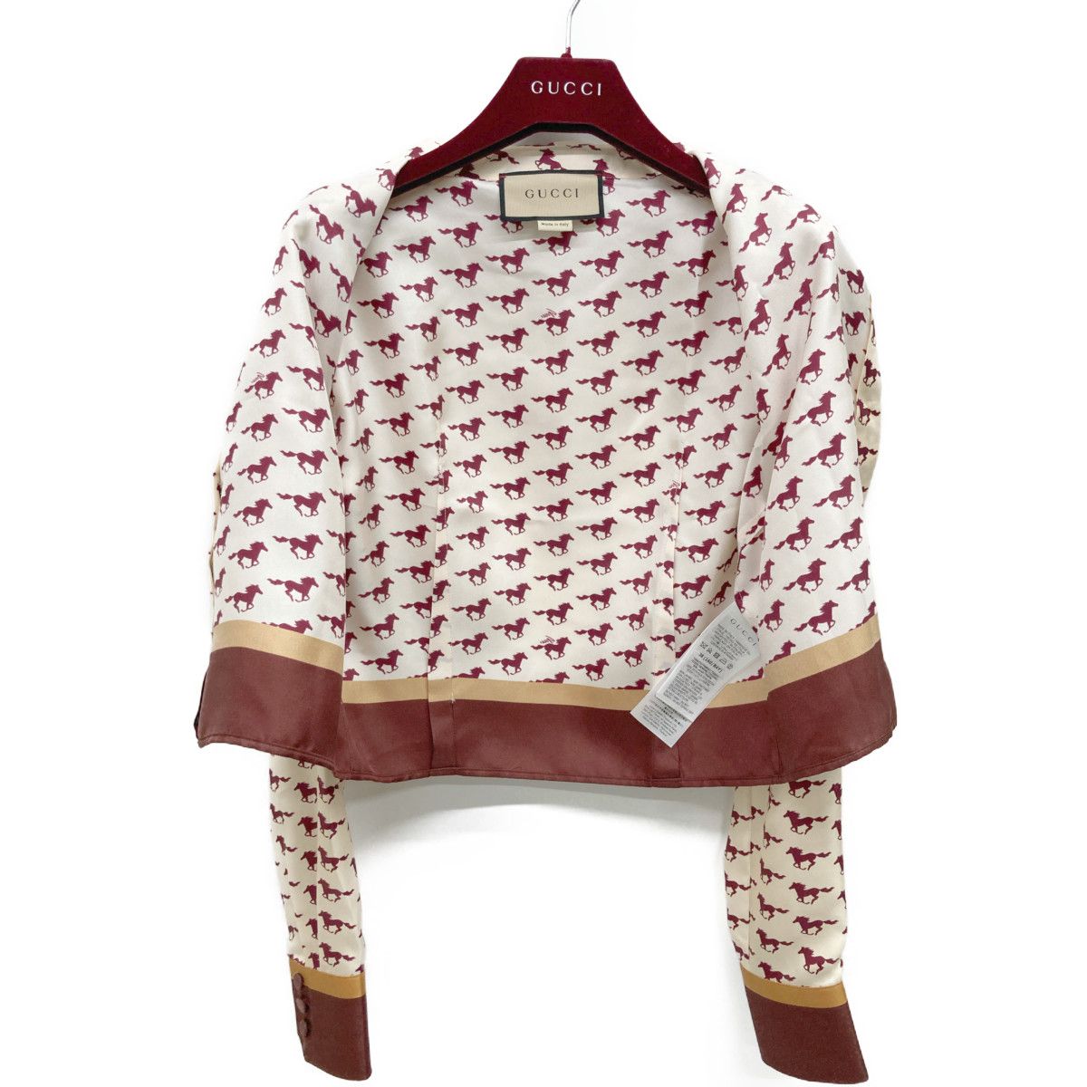 GUCCI グッチ 764078 24年 ﾍﾞｰｼﾞｭ×ﾚｯﾄﾞ ｼﾙｸ100 ﾎｰｽﾌﾟﾘﾝﾄｸﾛｯﾌﾟﾄﾞｼｬﾂ 38