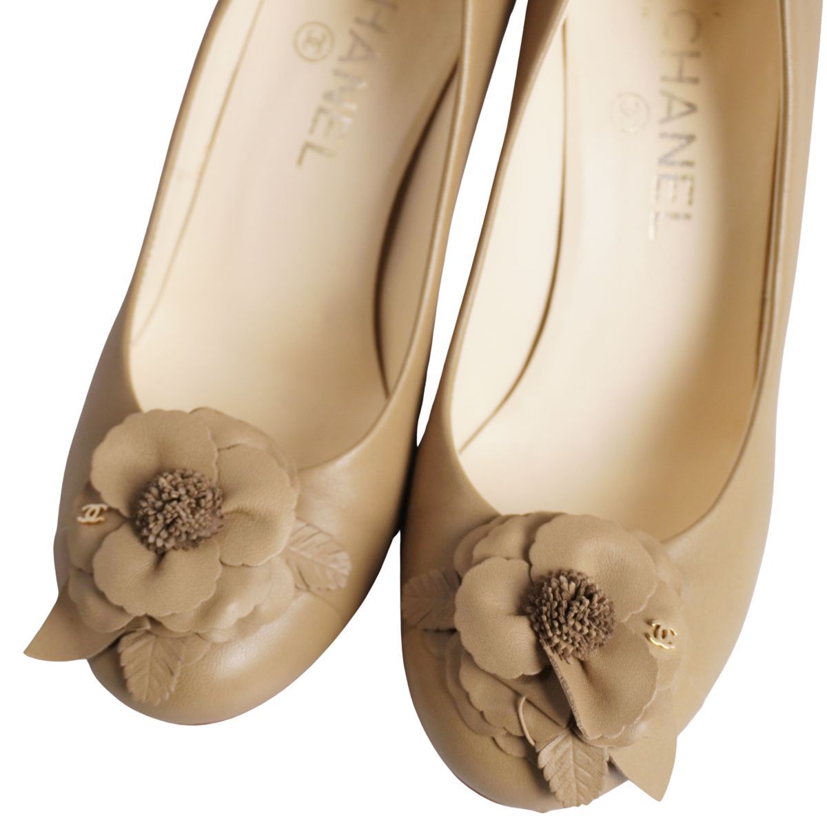 美品 シャネル CHANEL パンプス ココマーク カメリア レザー ヒール シ