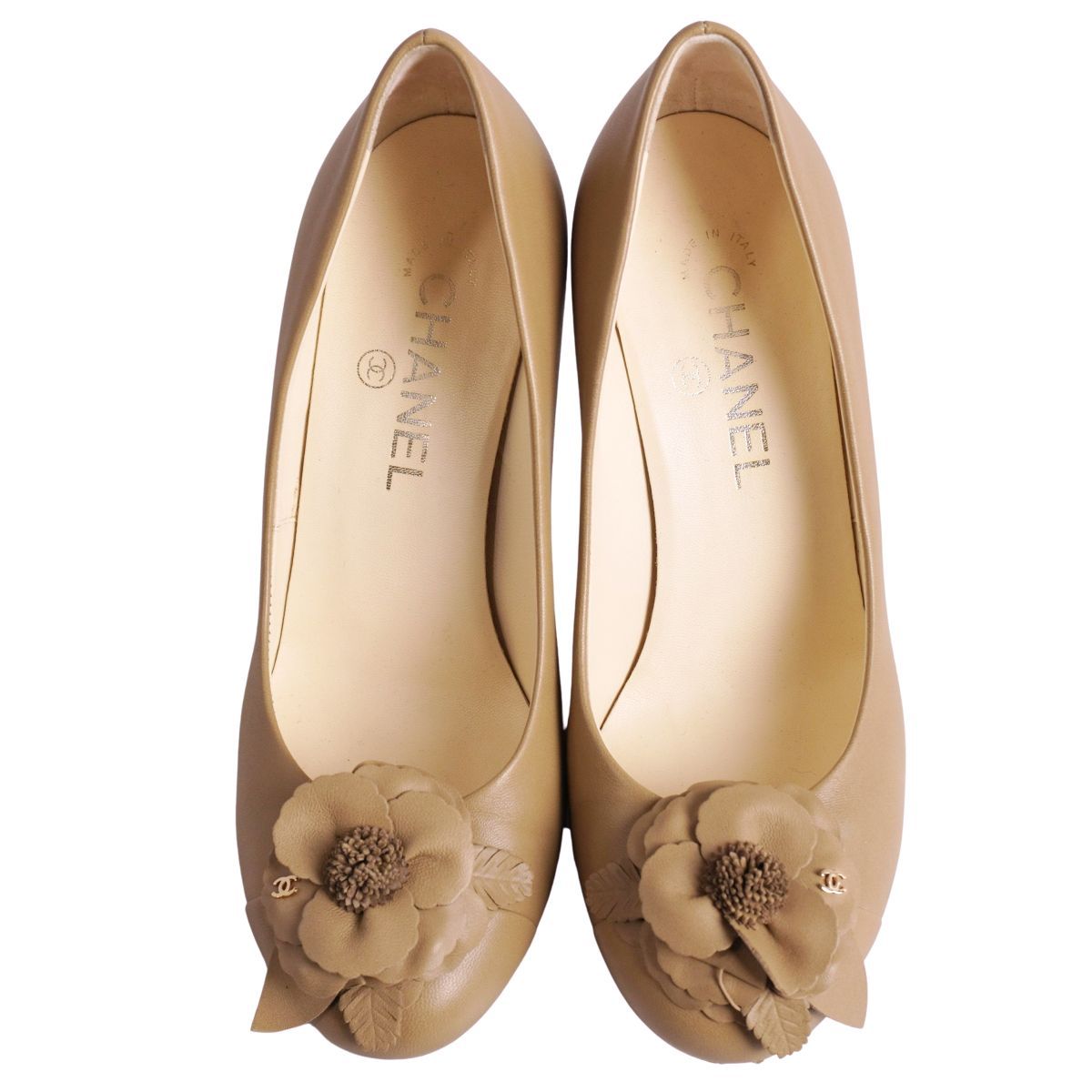 美品 シャネル CHANEL パンプス ココマーク カメリア レザー ヒール シ