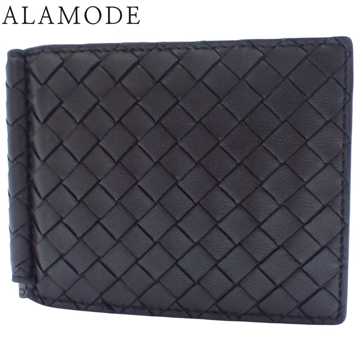 BOTTEGA VENETA ボッテガ ヴェネタ イントレチャート マネークリップ付き二つ折りウォレット コンパクトウォレット 2つ折り財布 二つ折り カードケース 小物 レザー ブラック黒 アラモード