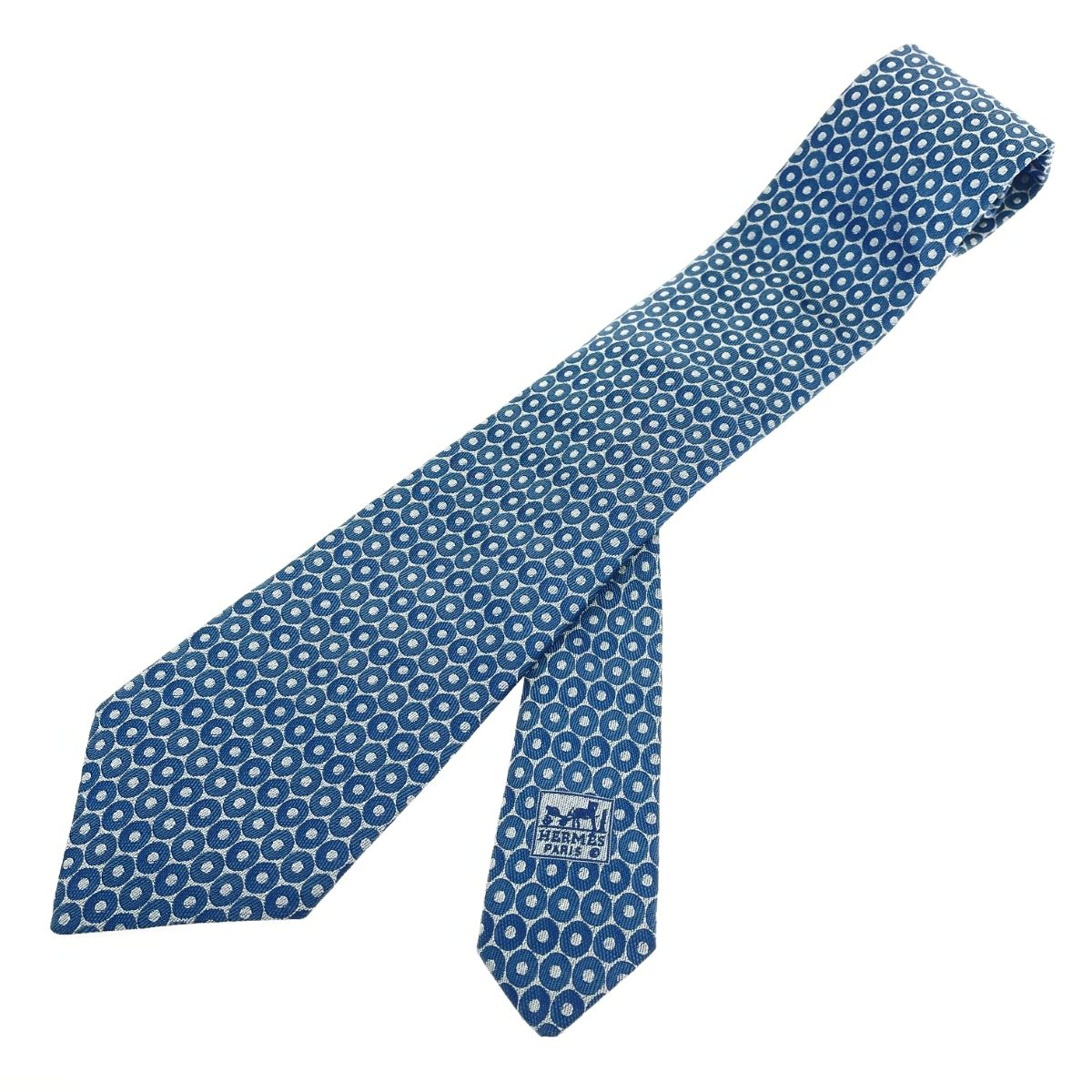HERMES エルメス ネクタイ シルク100％/総柄 シルク100％ ブルー