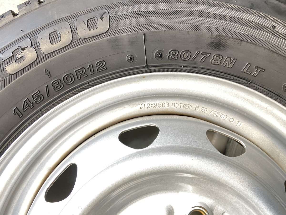 145/80R12 80/78LT ブリヂストン W300 JECT T3 12x3.5 100-4穴 中古