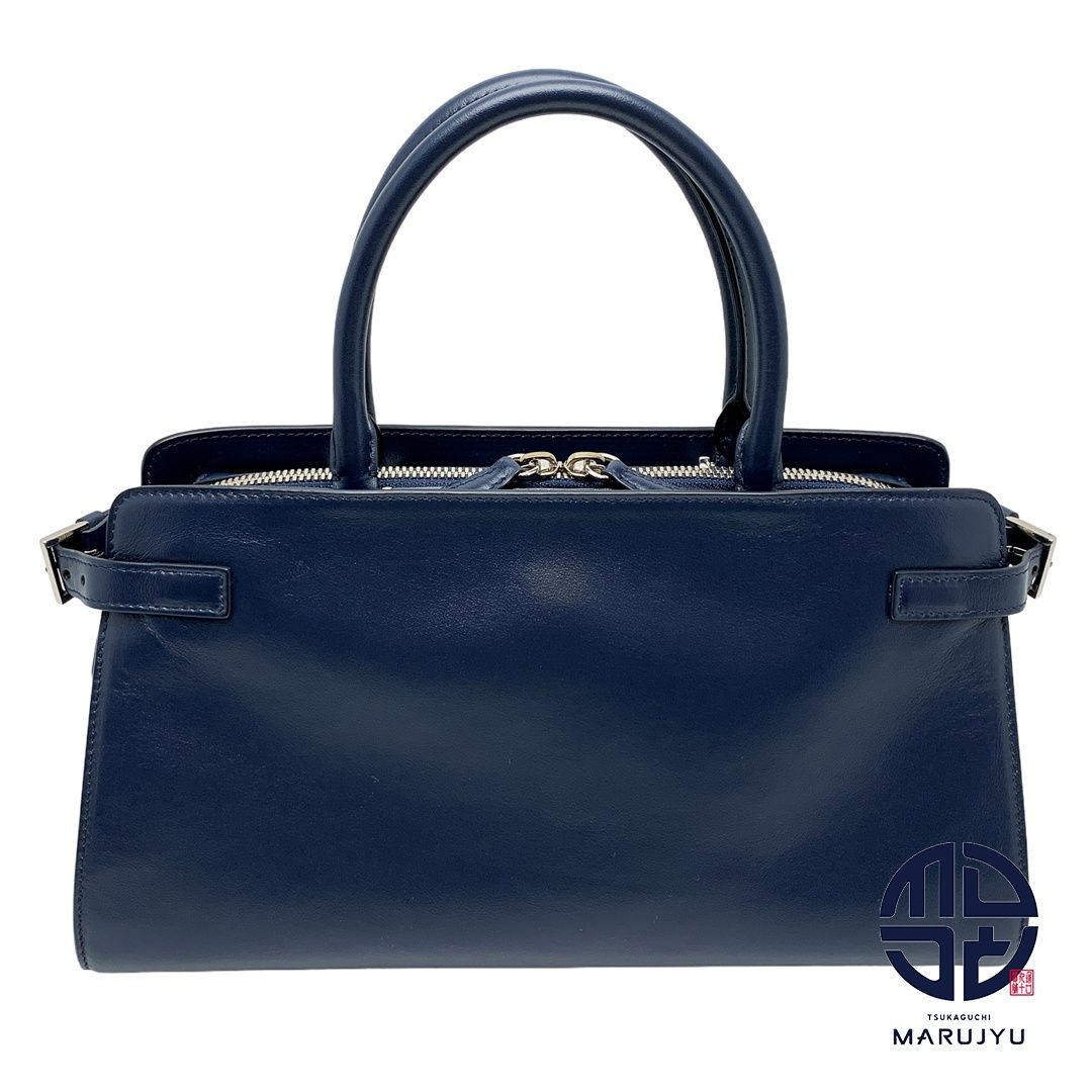 卸売 FOXEY フォクシー ネイビー レザー 2wayハンドバッグ ショルダー