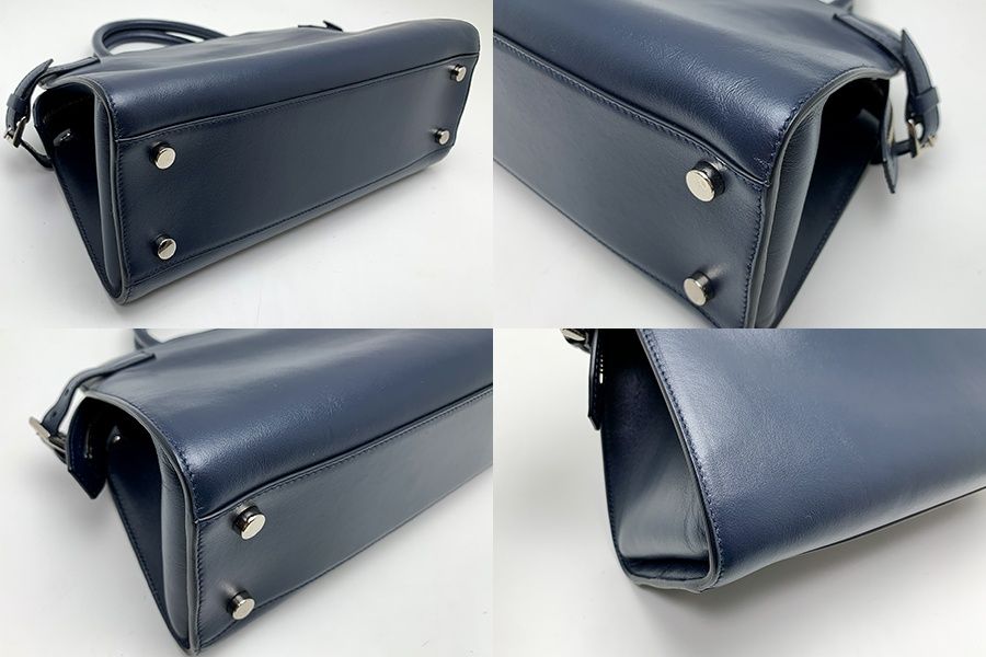 卸売 FOXEY フォクシー ネイビー レザー 2wayハンドバッグ ショルダー