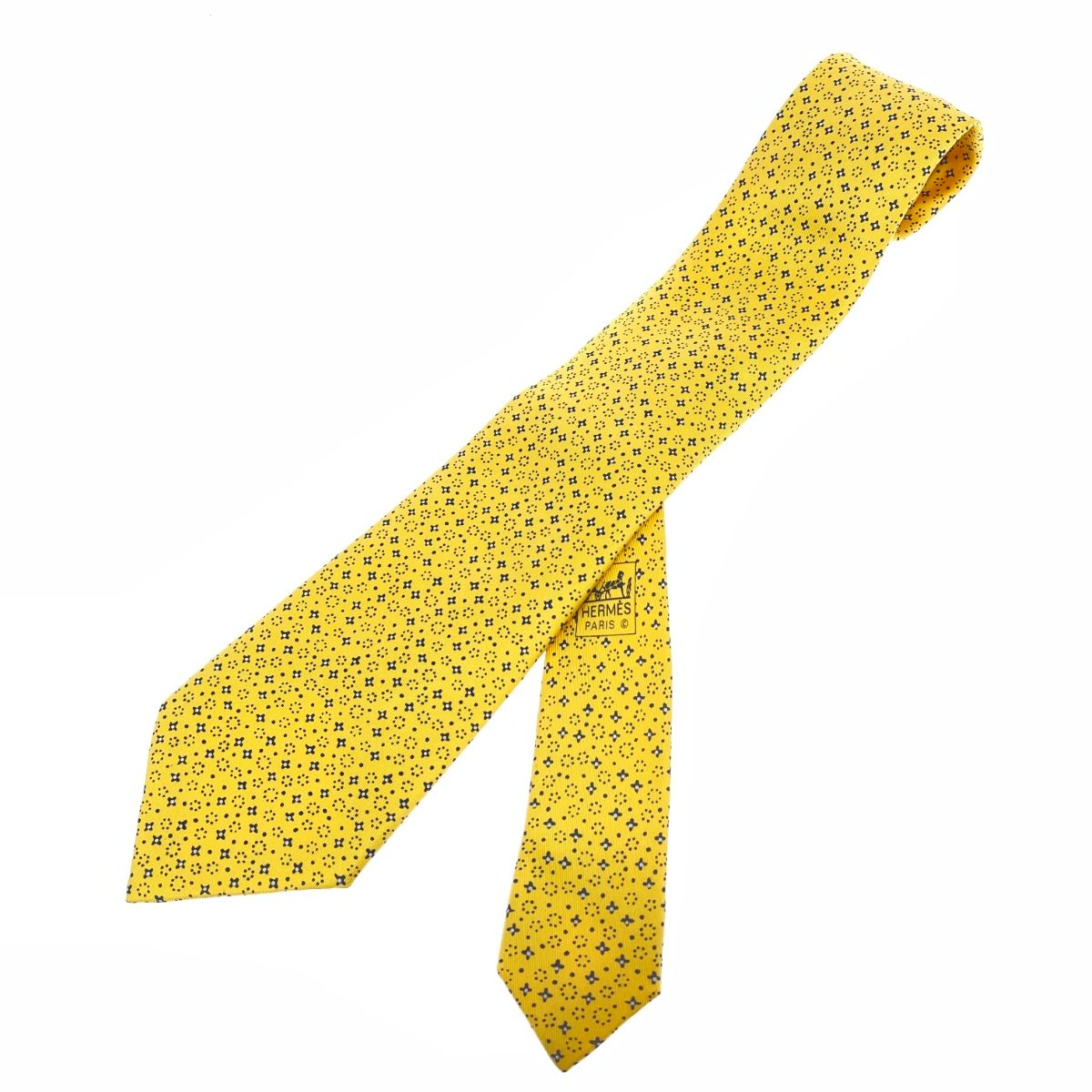 HERMES イエローネクタイ シルク100% HERMES エルメス ネクタイ シルク100％/総柄 シルク100％ イエロー