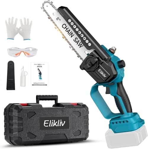 新登場 Elikliv 電動チェーンソー 8インチ ハンディチェーンソー 高枝切り用延長ポール接続 充電式 ブラシレスモーター採用 18 Vバッテリー対応 給油 工具不要チェーン調整コードレス 軽量設計 小型 強力切断 片手操作 木工