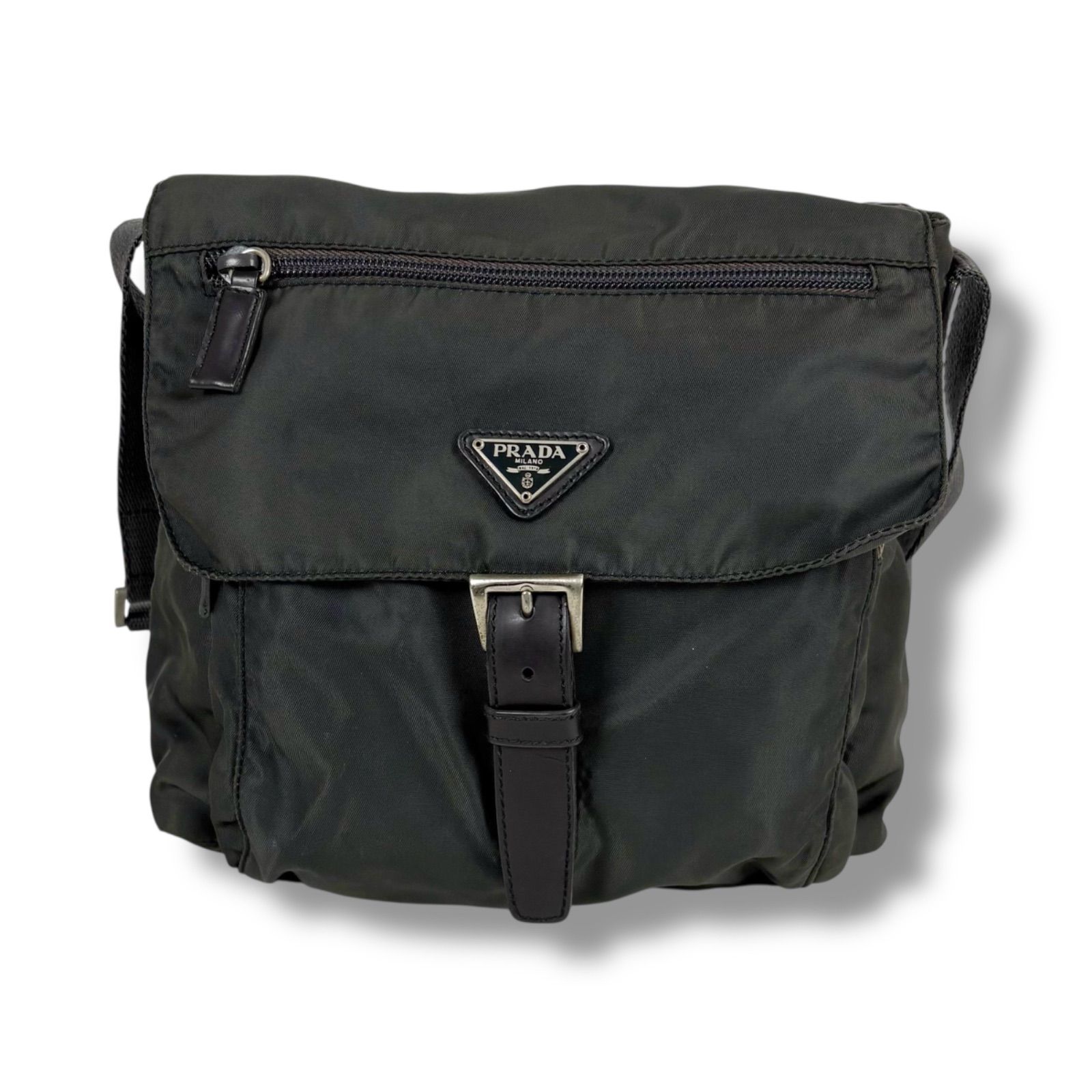 プラダ PRADA トライアングルロゴ クロスボディバッグ カーキ テスート