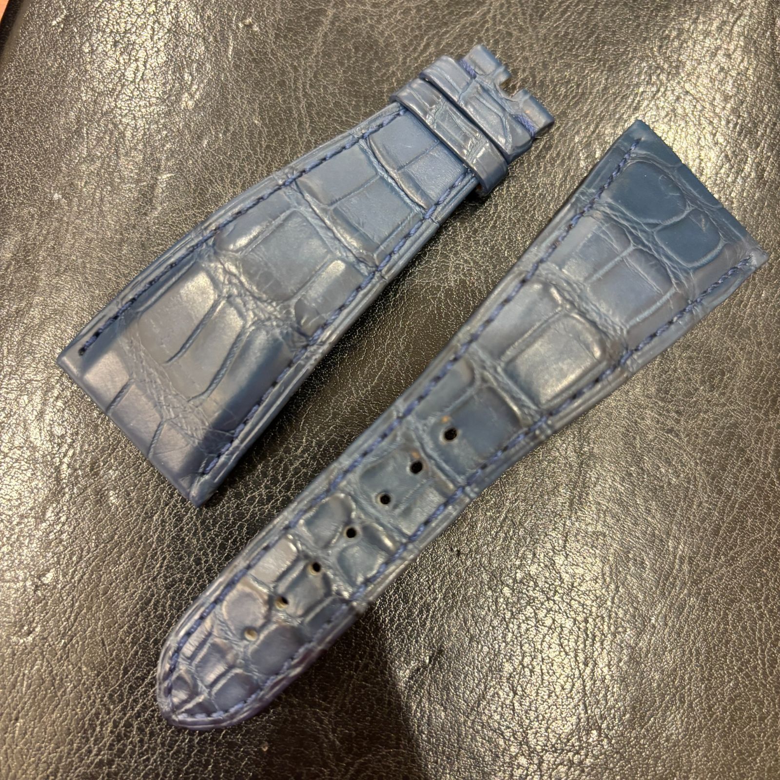 ΩNA 4938 ! BVLGARI ブルガリ 革ベルトレザーベルト クロコダイル 替えベルト アショーマ Mサイズ 腕時計 ブルー