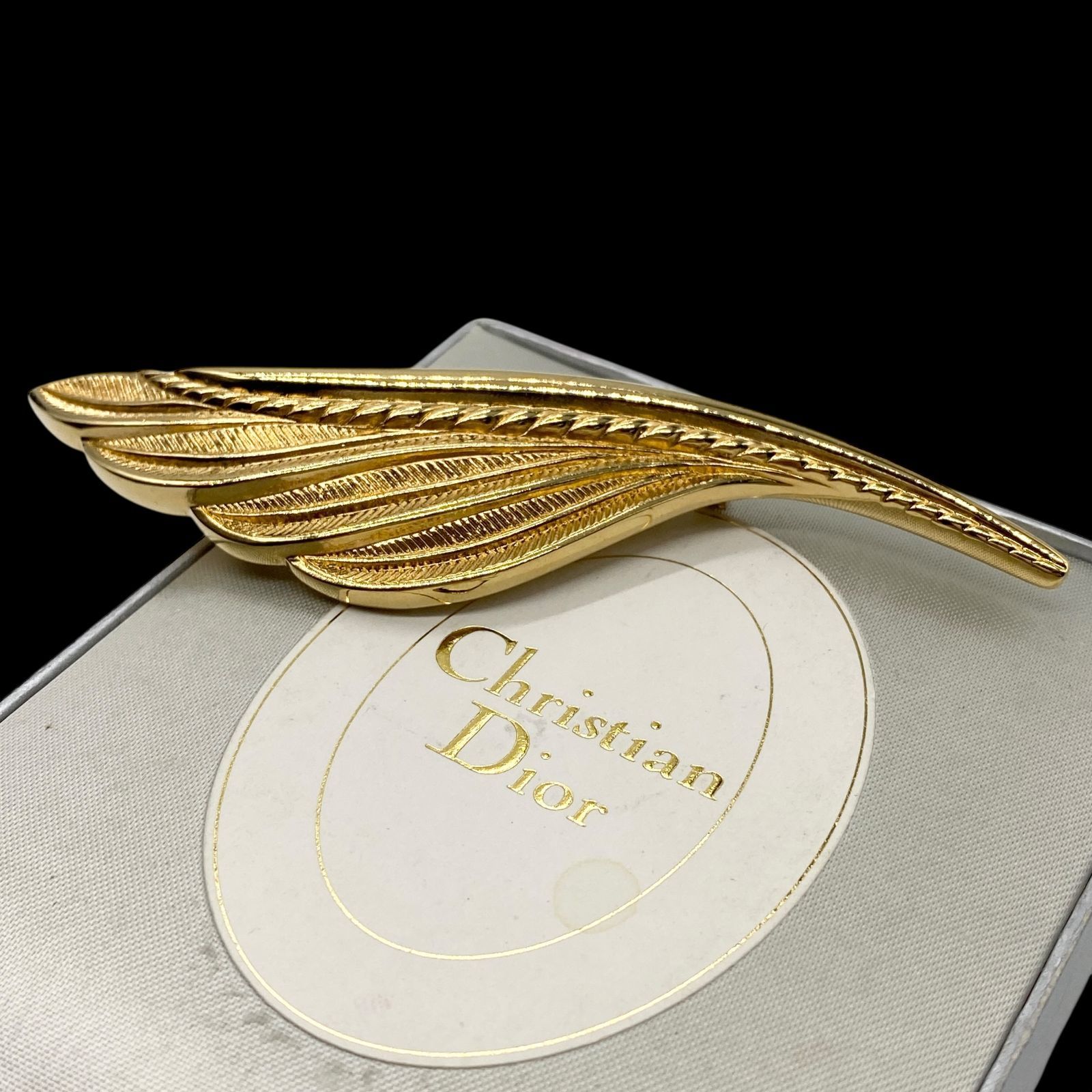 美品　Christian Dior 大ぶりブローチ　羽　フェザー　ストーン 希少 Christian Dior クリスチャン ディオール 大ぶり フェザー