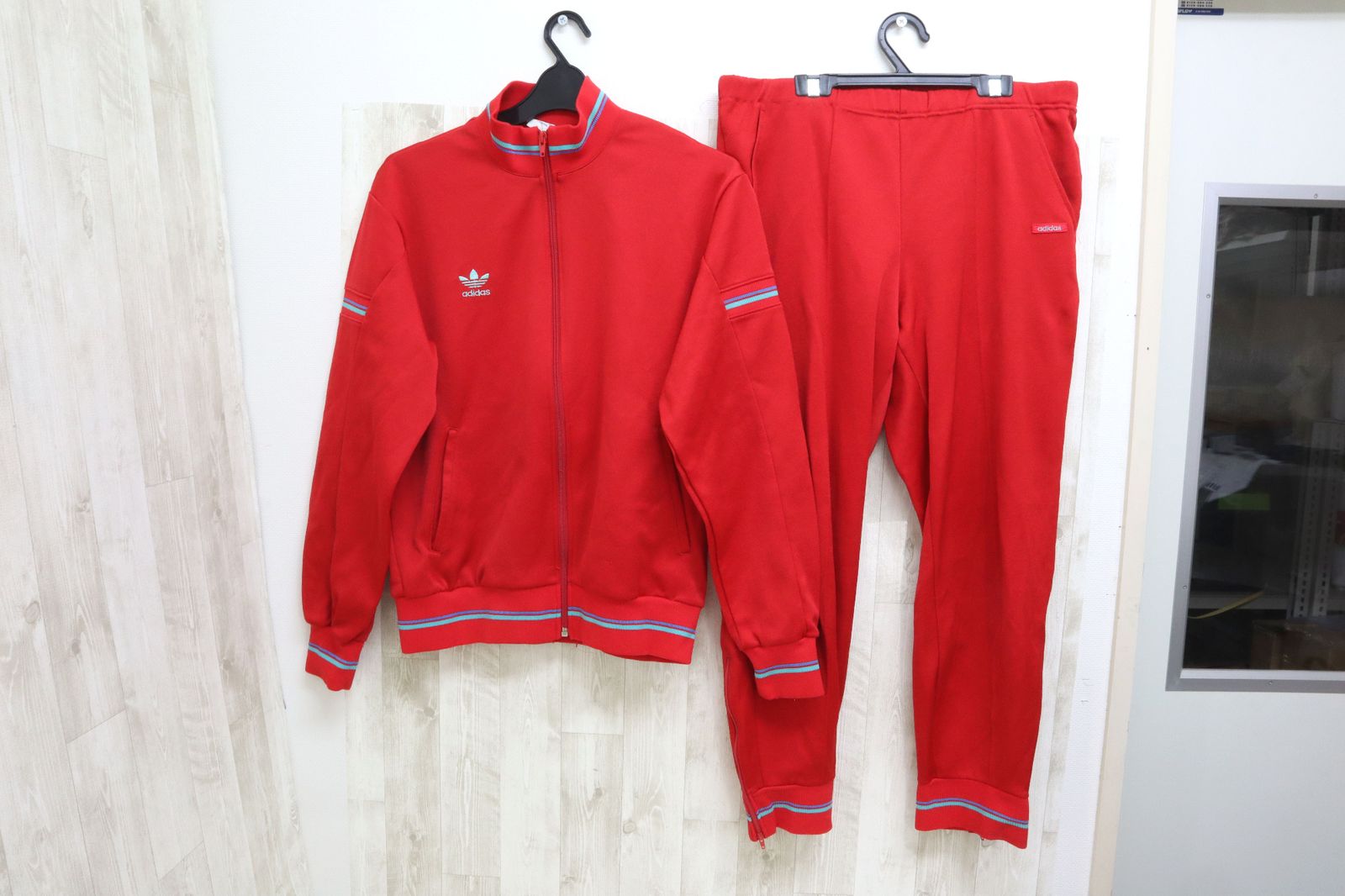 adidas アディダス 70 s トラックジャケット トラックパンツ セットアップ ジャージ ー レッド ATS 205 P ダメージ ゴム伸び有