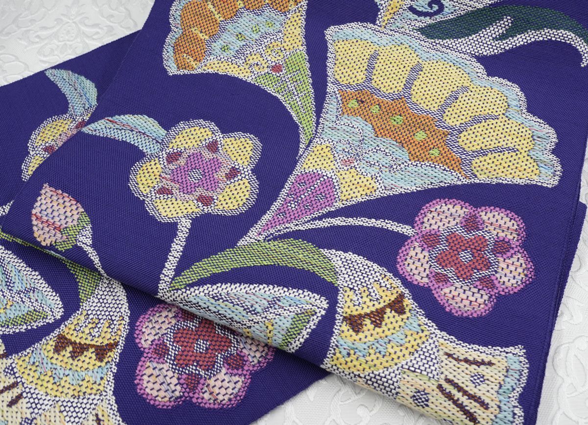 新品未仕立 西陣織 八寸名古屋帯 帯屋捨松【モダンロマン文】② 手縫い