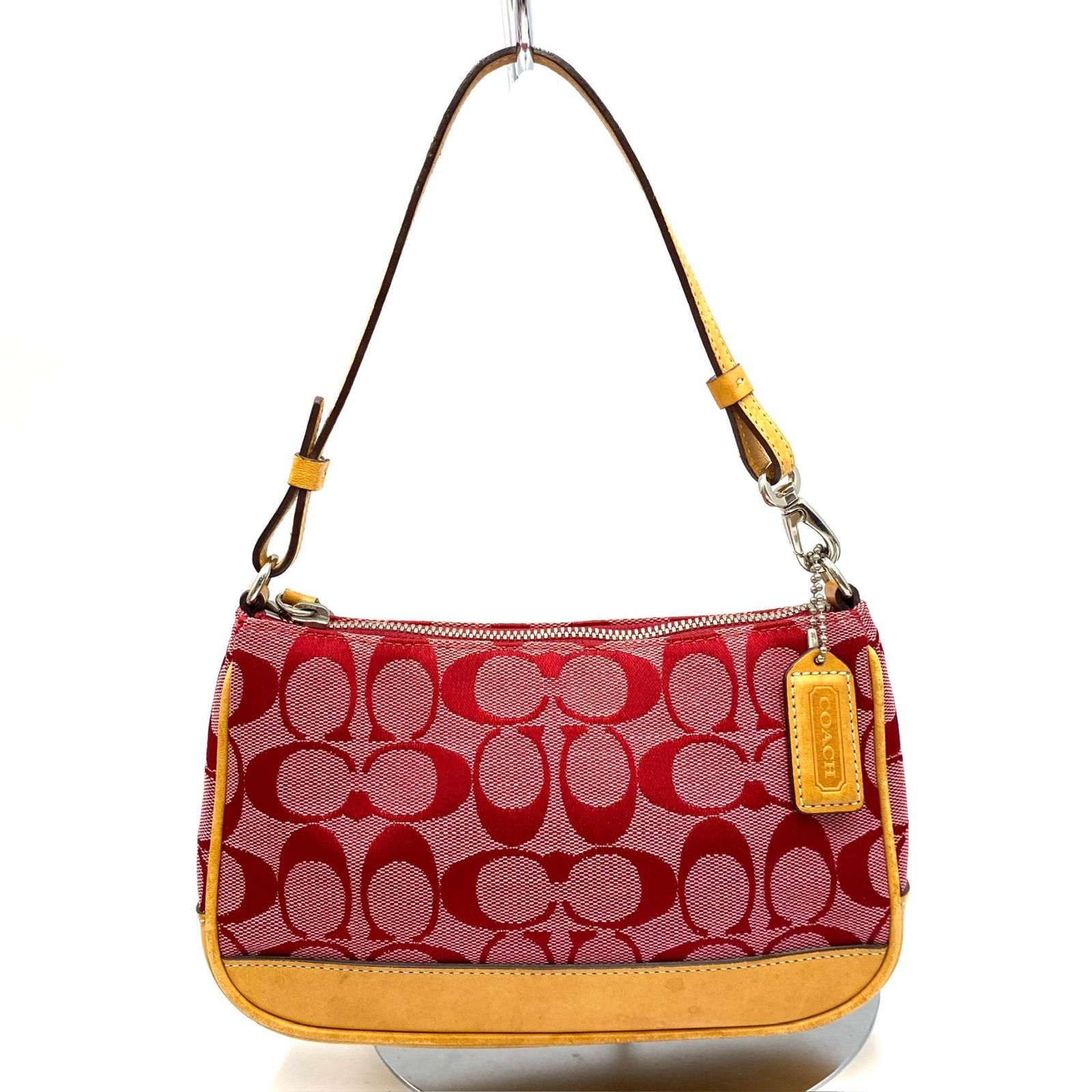 希少 COACH アクセサリー ポーチ 6094 ハンドバッグ シグネチャー 赤 COACH コーチ 6094 シグネチャー アクセサリーポーチ アクセポ