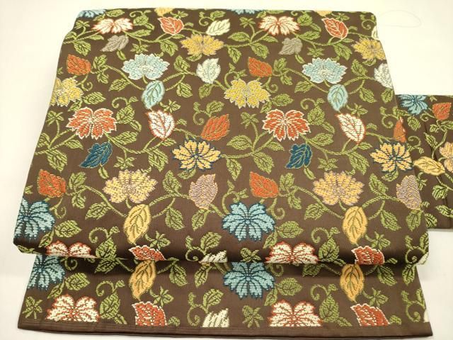 平和屋着物●西陣　川島織物　九寸名古屋帯　唐織　草花　正絹　逸品　DAAZ2388op 平和屋着物○西陣 川島織物 九寸名古屋帯 唐織 草花 正絹 逸品