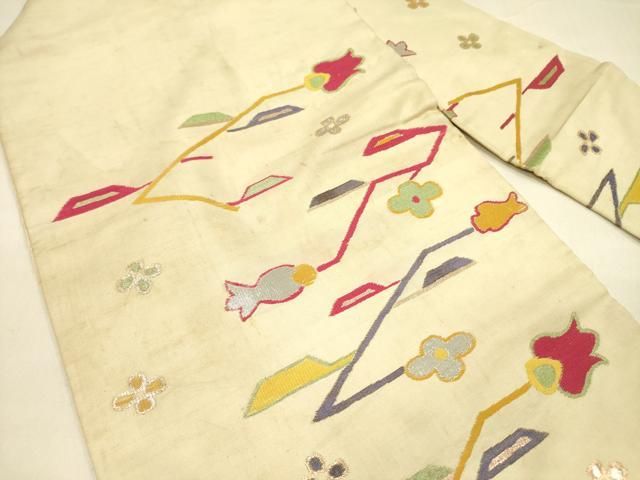 平和屋着物 アンティーク 大正ロマン 九寸名古屋帯 抽象花文 金銀糸 正絹 op