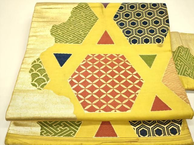 平和屋着物 アンティーク 大正ロマン 九寸名古屋帯 唐織 吉祥文 金糸 正絹 op