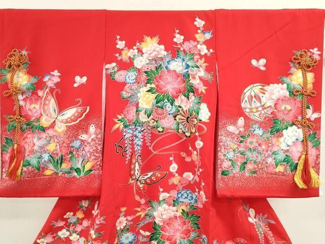 平和屋着物 お宮参り 女の子 祝着 産着 初着 のしめ 花車 鈴舞蝶花文 金彩 ze