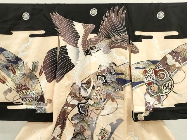 平和屋着物 お宮参り 男の子 祝着 産着 初着 のしめ 鷹 龍 兜飛鶴吉祥花文 金銀彩 ze