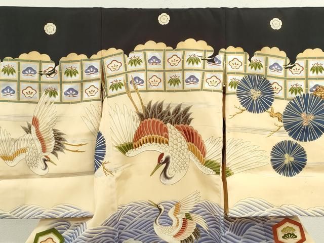 平和屋着物 中国三大刺繍 相良刺繍 お宮参り 男の子 祝着 産着 初着 のしめ 飛鶴立波吉祥松文 金銀彩 ze
