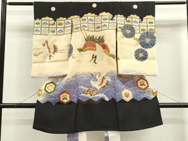 平和屋着物 中国三大刺繍 相良刺繍 お宮参り 男の子 祝着 産着 初着 のしめ 飛鶴立波吉祥松文 金銀彩 ze