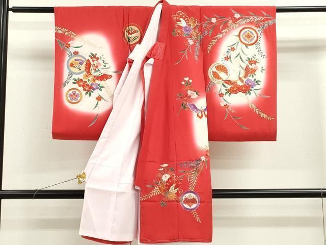  平和屋着物 お宮参り 女の子 祝着 産着 初着 のしめ 舞蝶吉祥花文 暈し染め 金彩 ze 着物 着物ドレス 着物 浴衣 和小物