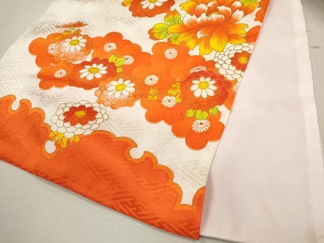  平和屋着物 七五三 女の子 ３歳 祝着 三つ身 長襦袢セット 刺繍 扇面飛鶴草花文 金彩 ze 着物 着物ドレス 着物 浴衣 和小物