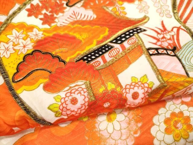 平和屋着物[]七五三 女の子 3歳 祝着 三つ身 長襦袢セット 刺繍 扇面