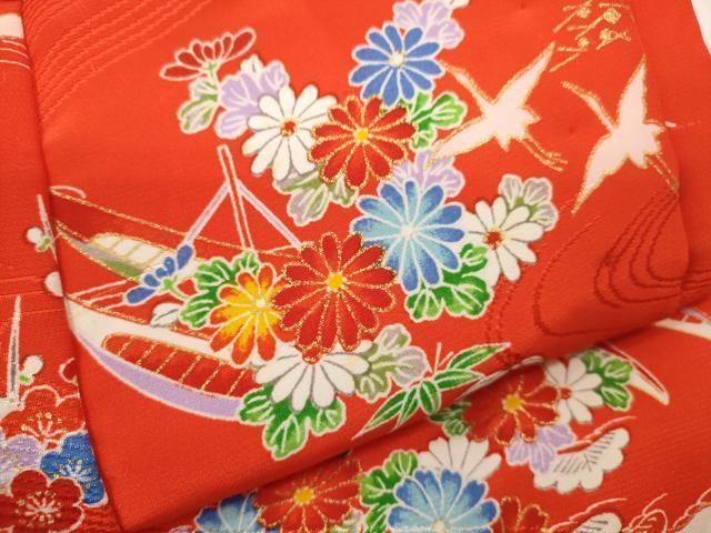  平和屋着物 七五三 女の子 ３歳 被布 松竹梅飛鶴船花文 金彩 洗える着物 ze 着物 着物ドレス 着物 浴衣 和小物