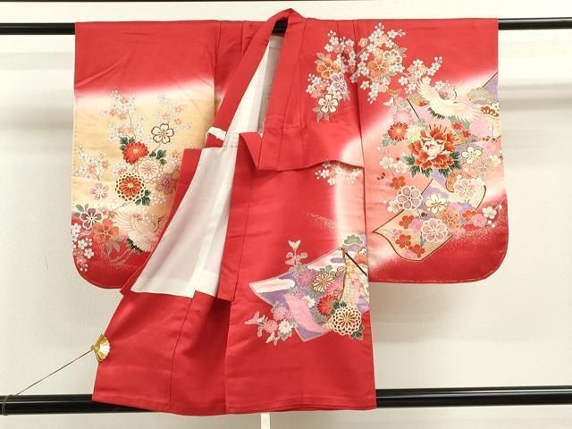 平和屋着物 七五三 女の子 ３歳 祝着 三つ身 御所車飛鶴枝花文 暈し染め 金彩 ze