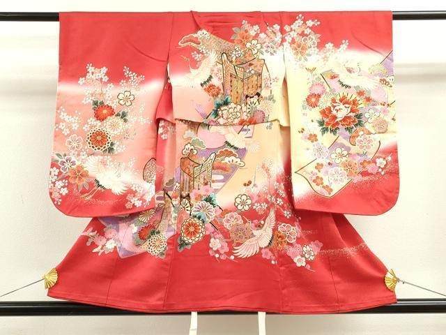 平和屋着物 七五三 女の子 ３歳 祝着 三つ身 御所車飛鶴枝花文 暈し染め 金彩 ze