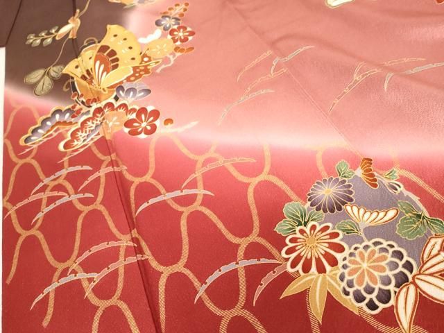 平和屋着物○豪華振袖・長襦袢(袷)セット 花蝶文 暈し染め 金彩 正絹