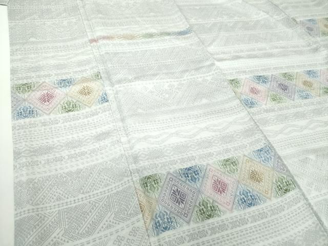 平和屋着物●上質な小紋　花織　型染　横段菱文　正絹　逸品　未使用　DAAZ0663ps 平和屋着物○上質な小紋 花織 型染 横段菱文 正絹 逸品 未使用