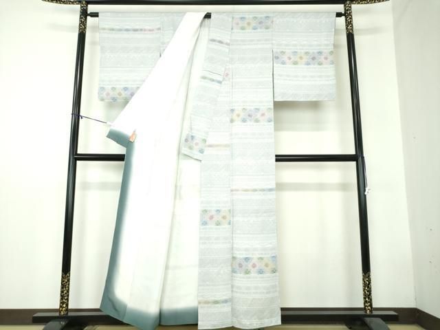 平和屋着物○上質な小紋 花織 型染 横段菱文 正絹 逸品 未使用