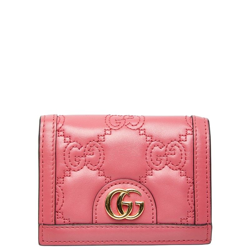 グッチ GGマトラッセ 二つ折り財布 コンパクトウォレット 723786 ピンク レザー レディース GUCCI 1-0243880