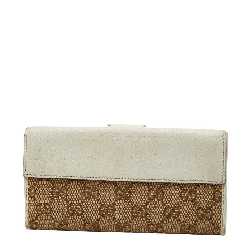 グッチ GGキャンバス Wホック 203550 ホワイト ベージュ キャンバス レザー レディース GUCCI 1 0243918