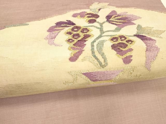 平和屋着物○京の名門 じゅらく謹製 帝王紫 九寸名古屋帯 葡萄蔦の葉文