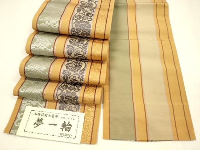 平和屋着物 本場筑前博多織 両面 半幅帯 小野和也作 更紗花間道 間道 夢一輪 証紙付き 正絹 cm