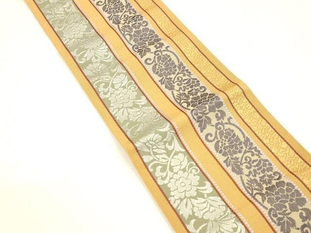 平和屋着物 本場筑前博多織 両面 半幅帯 小野和也作 更紗花間道 間道 夢一輪 証紙付き 正絹 cm