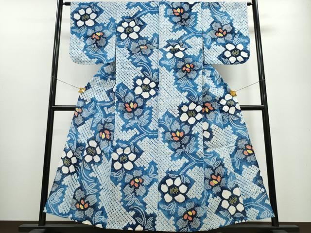 平和屋着物∴夏物 浴衣 有松鳴海絞り 枝椿 綿 ng