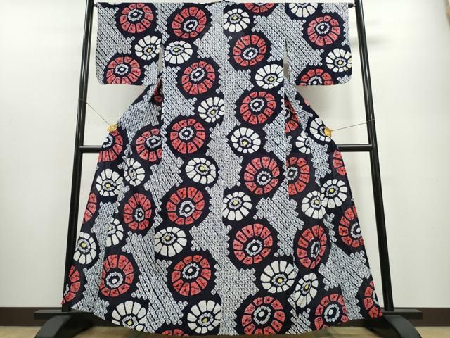 平和屋着物∴夏物 浴衣 有松鳴海絞り 番傘 綿 ng