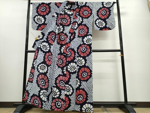 平和屋着物∴夏物 浴衣 有松鳴海絞り 番傘 綿 ng